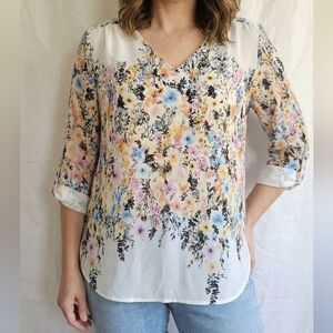 Alice Blue Women's Floral Blouse - Cream, Pink, Blue, Yellow #206